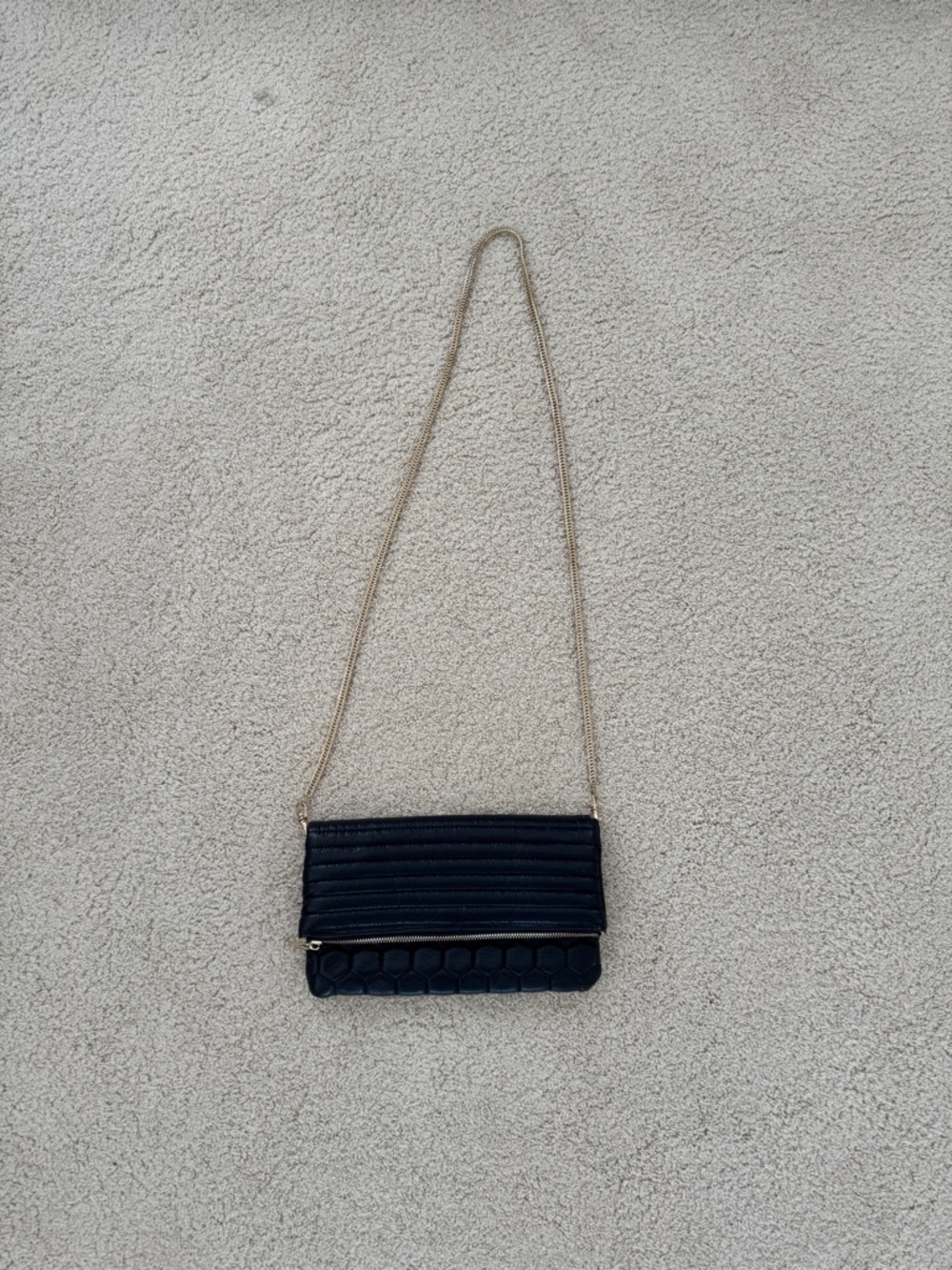 Deux Lux Quilted Black Crossbody Shoulder Bag with Gold Chain